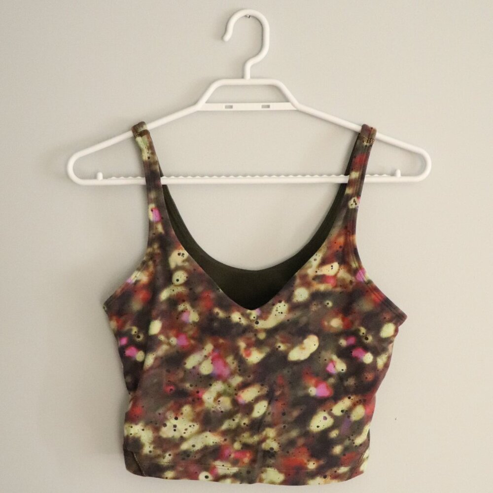 Lululemon Women's Sz 8 Green Splatter Align Cropped Light Support Yoga‎ Tank Top